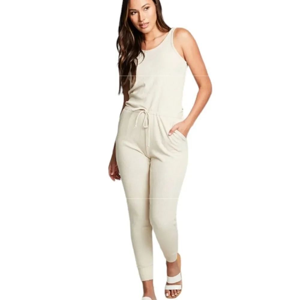 Chaser Cozy Rib Low Back Tank Jumpsuit Grey Size Small - Picture 3 of 17